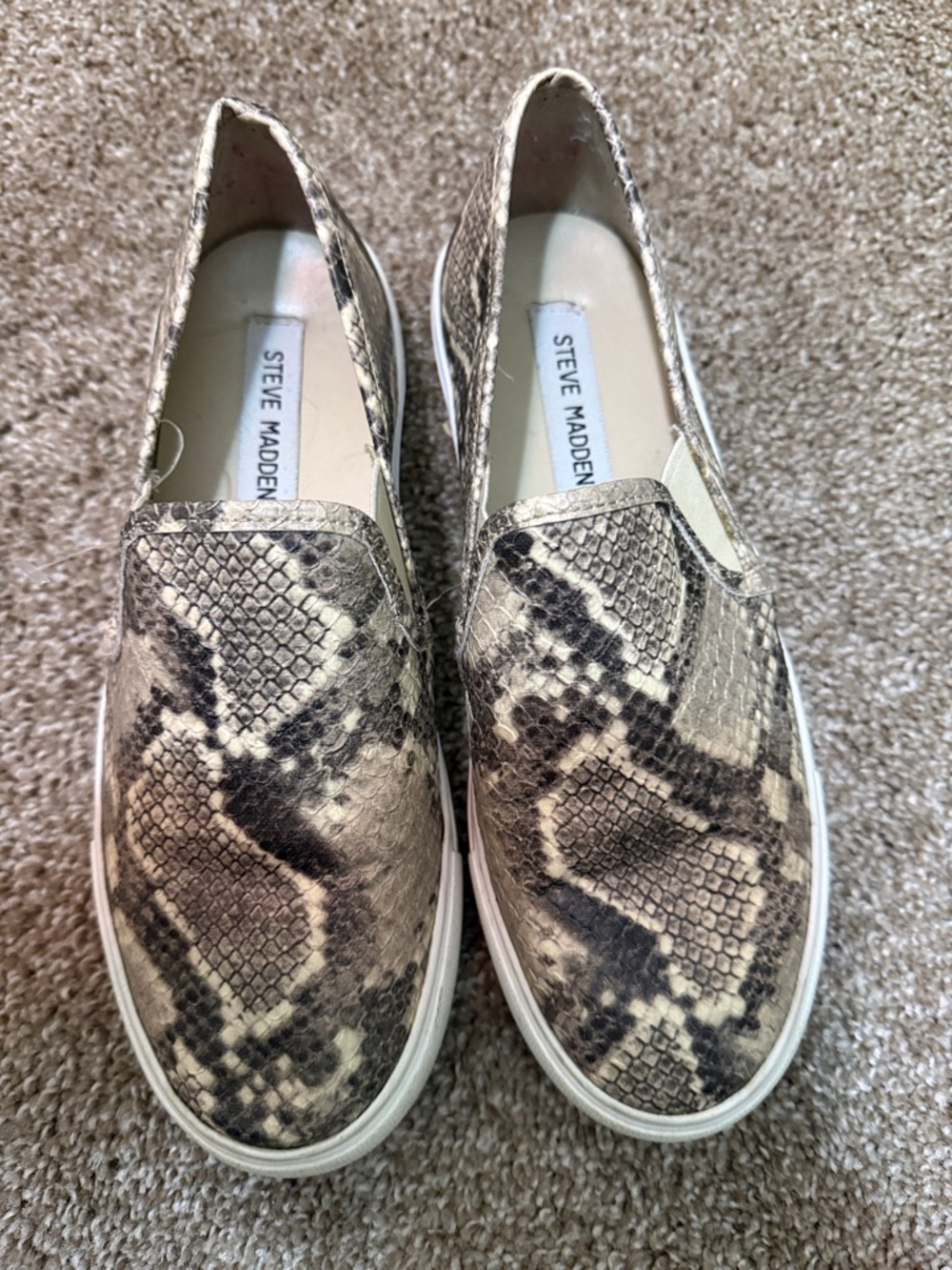Steve Madden Snake-Print Slip-On Sneakers — Beige/Brown/Black